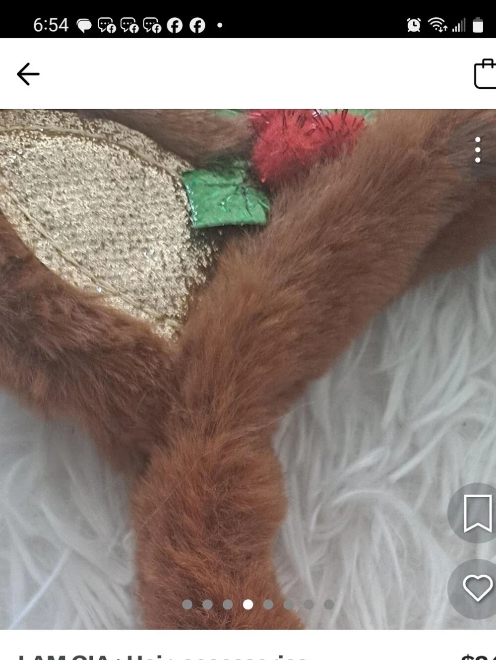 I AM Holiday Christmas Reindeer Antlers Headband Party Sequined Faux Fur
